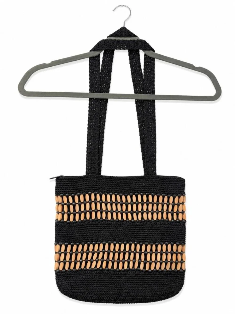 Vintage Boho Crochet Wooden Beaded Purse